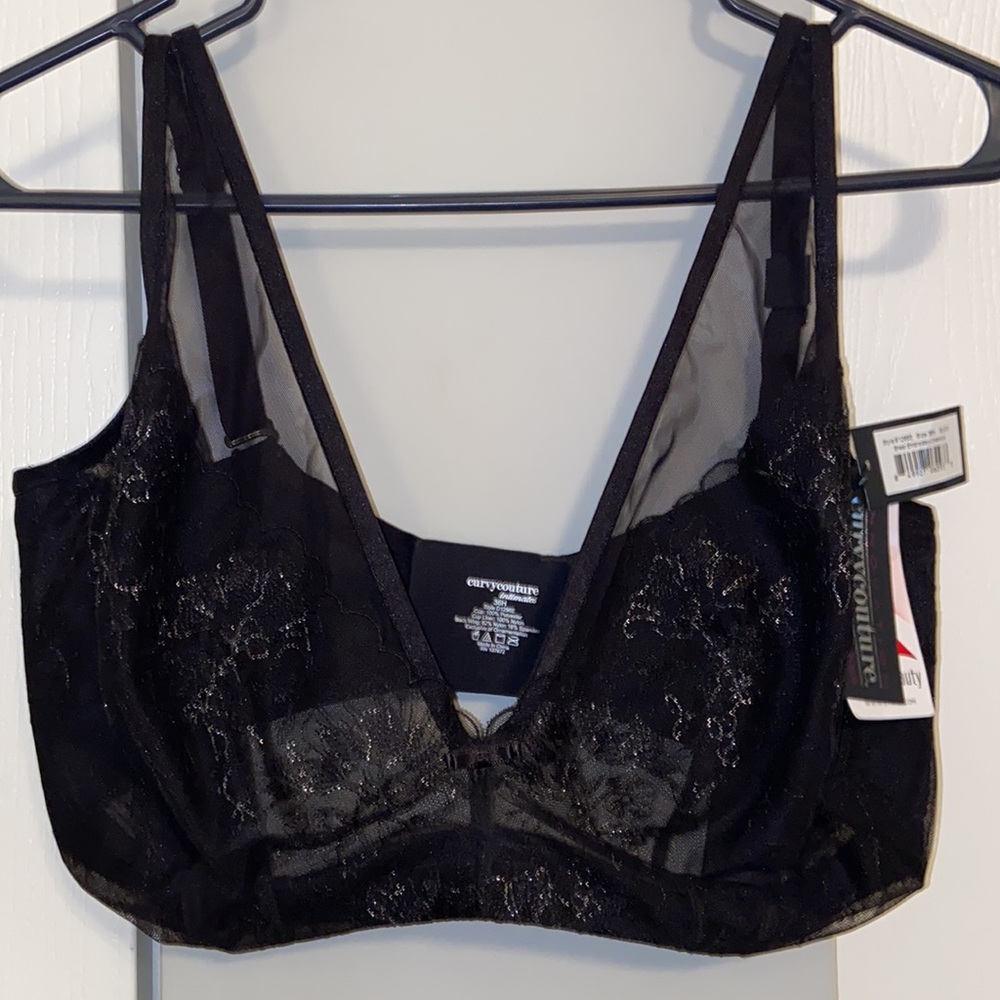 36H NWT Curvy Couture Black Mesh Luxury Bra